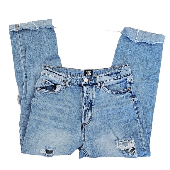 UO BDG high waist slim straight jeans light wash distressed size 27 - Picture 8 of 14